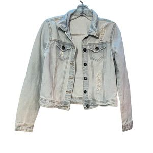 Highway premium Jeans long sleeve light blue distressed denim jacket size S
